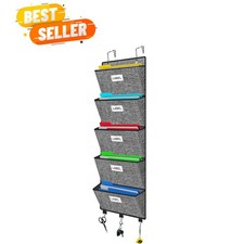 Durable Hanging Wall File Organizer - 5 Pockets, Ideal for Office  Classroom