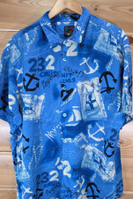 VTG Jams World Hawaiian Camp Shirt Men XL Blue Sail Anchor 232 Cruise Distress