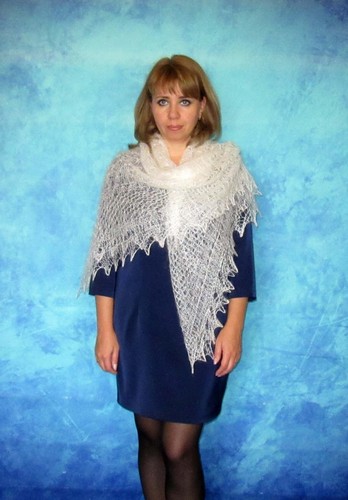 White Russian Orenburg Shawl Warm Women's Scarf Wool Wrap Kerchief Gift for Mom - Picture 5 of 7