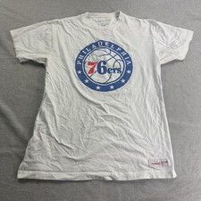 Philadelphia 76ers Mitchell & Ness Tshirt Mens Medium White Large Logo Classic