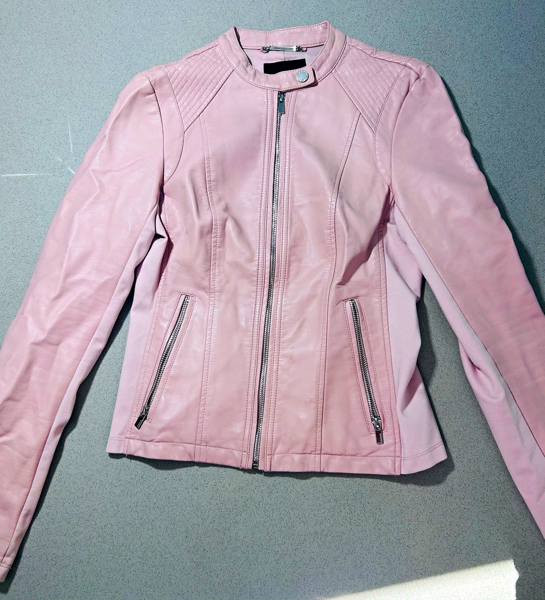 Faux Leather Outer Shell Pink Casual Coats, Jackets & Vests for