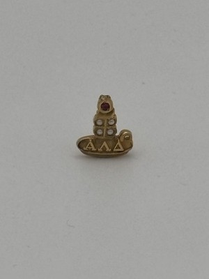Vintage Alpha Lambda Delta Honors Society, Candle, Ruby Seed Pearl, 10k Gold Pin
