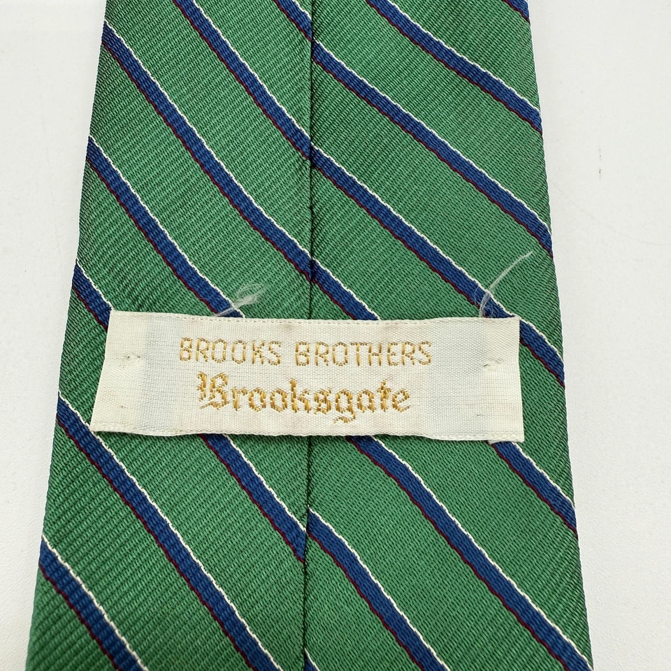 Corbata Brooks Brothers Brooksgate para hombre talla única verde azul a rayas seda hecha a mano Foto 2 de 4