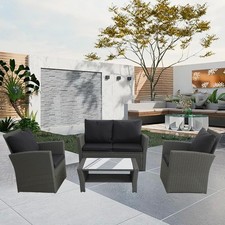 Rattan Garden Furniture Sofa Set Table Outdoor Balcony Indoor Glass Coffee Patio