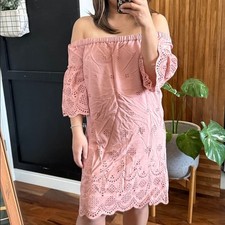 Madewell Off Shoulder Eyelet Dress. Sz 4‎ taupe pink