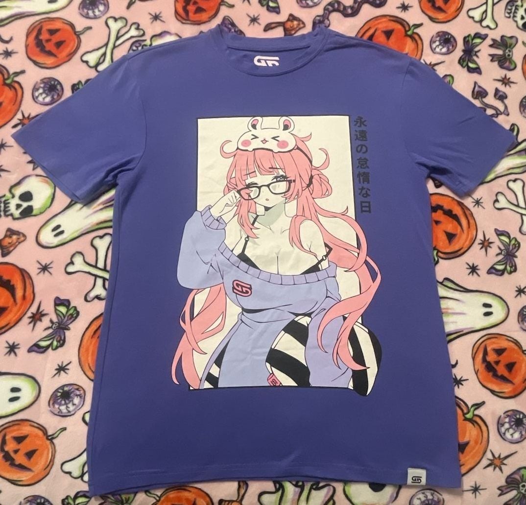 Gamer Supps Anime Waifu Pajama Set - Purple T-Shirt and Patterned Lounge Pants View 2