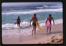 North Shore Original Transparency Matt Adler wet surfers with surfboards 1987