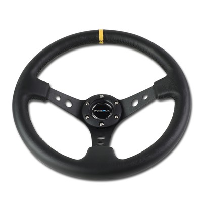 NRG Reinforced 35cm 3''Deep Dish Racing Steering Wheel Black Leather w/Stripe