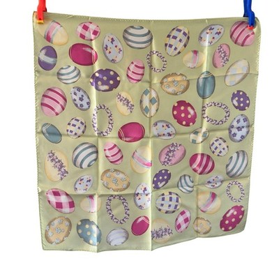 Echo Scarf Green Silk Easter Egg Print Pastel Spring Square 19.5in