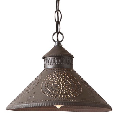 Irvins Country Tinware Stockbridge 12 Inch Pendant Light Kettle Black Punched...