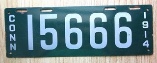 CONNECTICUT 1914 PORCELAIN LICENSE PLATE 100% ORIGINAL NR