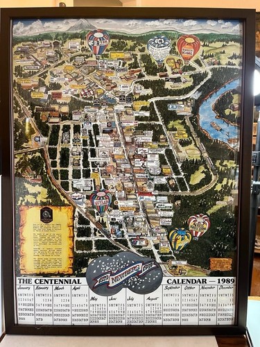 1989 Newberg OR Centennial Business Map Poster Framed