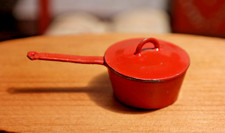 Dollhouse Miniature RETRO Orange Red Enamel Metal Pot  Lid Germany Kitchen 1:12