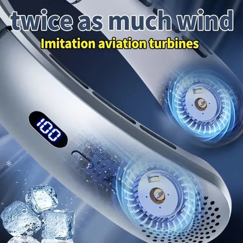 Portable Bladeless Neck Fan/USB Rechargeable Lithium/Digital Display/NEW/ BLUE - Picture 4 of 10