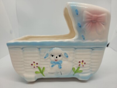 Vintage Baby Nursery Music Box Planter Lullaby Ceramic Bassinet