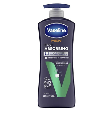 Vaseline Men Fast Absorbing Non Greasy Body Face and Hand Lotion, 20.3 fl oz
