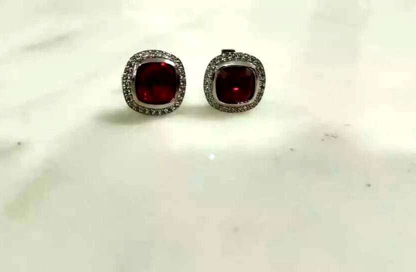 4 Ct Cushion Red Ruby  and Round CZ Cushion Shape Men Shirt Cufflinks 925 Silver - Image 3 of 4
