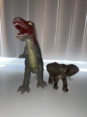 Lot Of 2 Elephant & Tyrannosaurus Toy Major Trading Company Trex Toys Dinosaurs