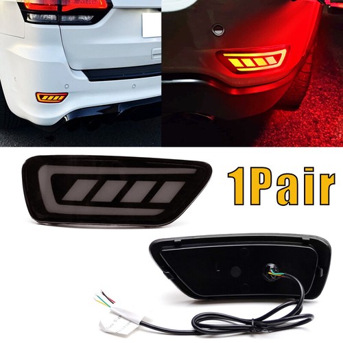 2PC Blackout Smoke LED Rear Bumper Reflector Lights For Jeep WK2 Grand Cherokee