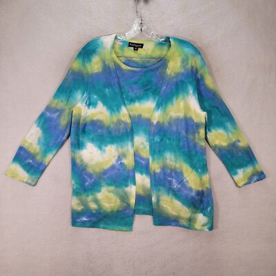 Blue Lime Tie Dye Knit Stretch Unique Cardigan Eccentric Blouse Women Top Size M