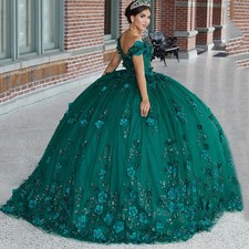 Luxury Flower Quinceanera Dresses Ball Gowns 3D Flowers Beaded Birthday Dress