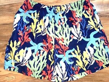 Lands' End Men's Navy Yellow Green Lined Swim Trunks Starfish Pattern Size L