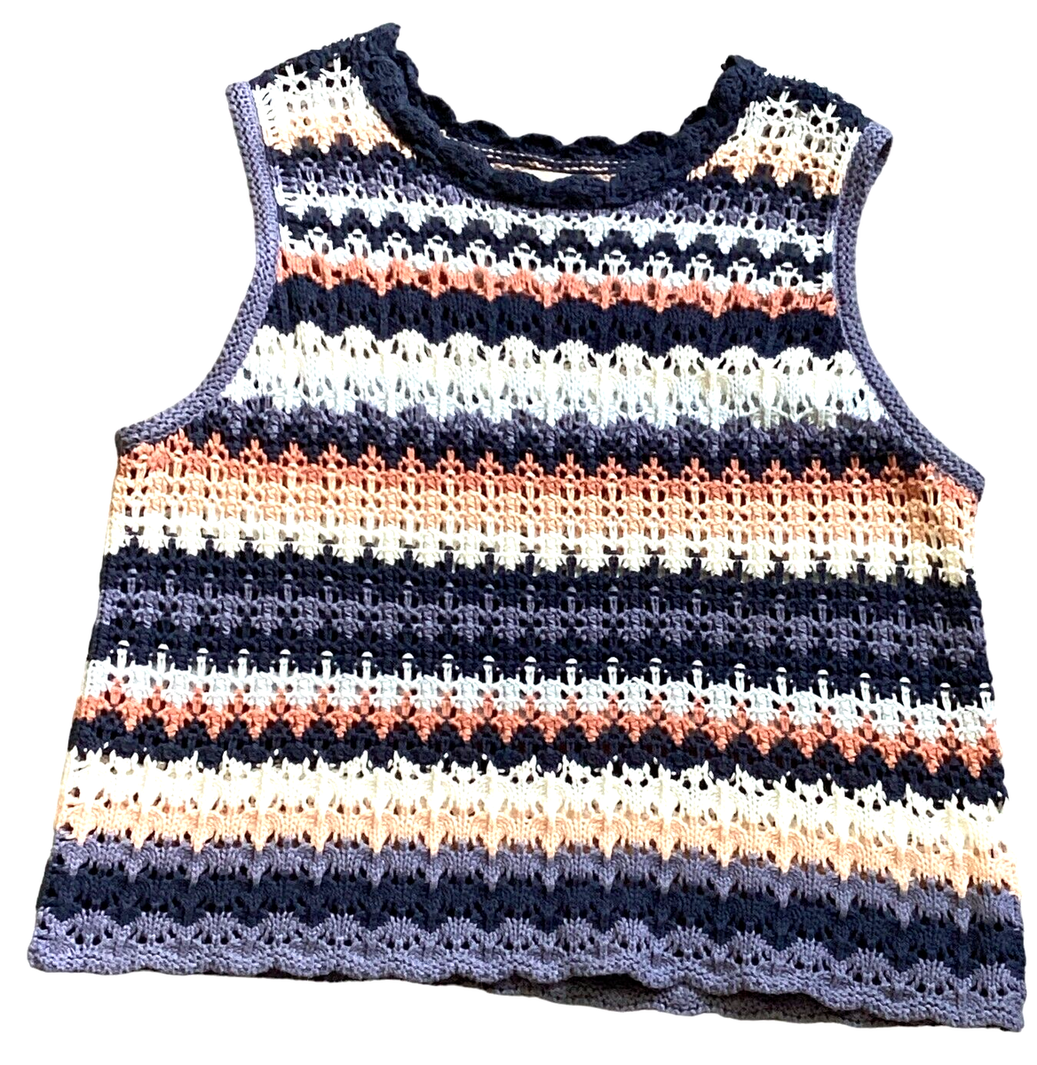 新品タグ付　MEDI SHELL MOTIF CROCHET KNIT VEST Crochet-effect cotton vest Black/beige/natural | Replay Jeans