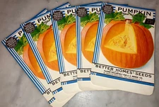 Lot: 5 Vintage Better Homes PUMPKIN Seed Packets, Crosman Seed Co., E. Rochester