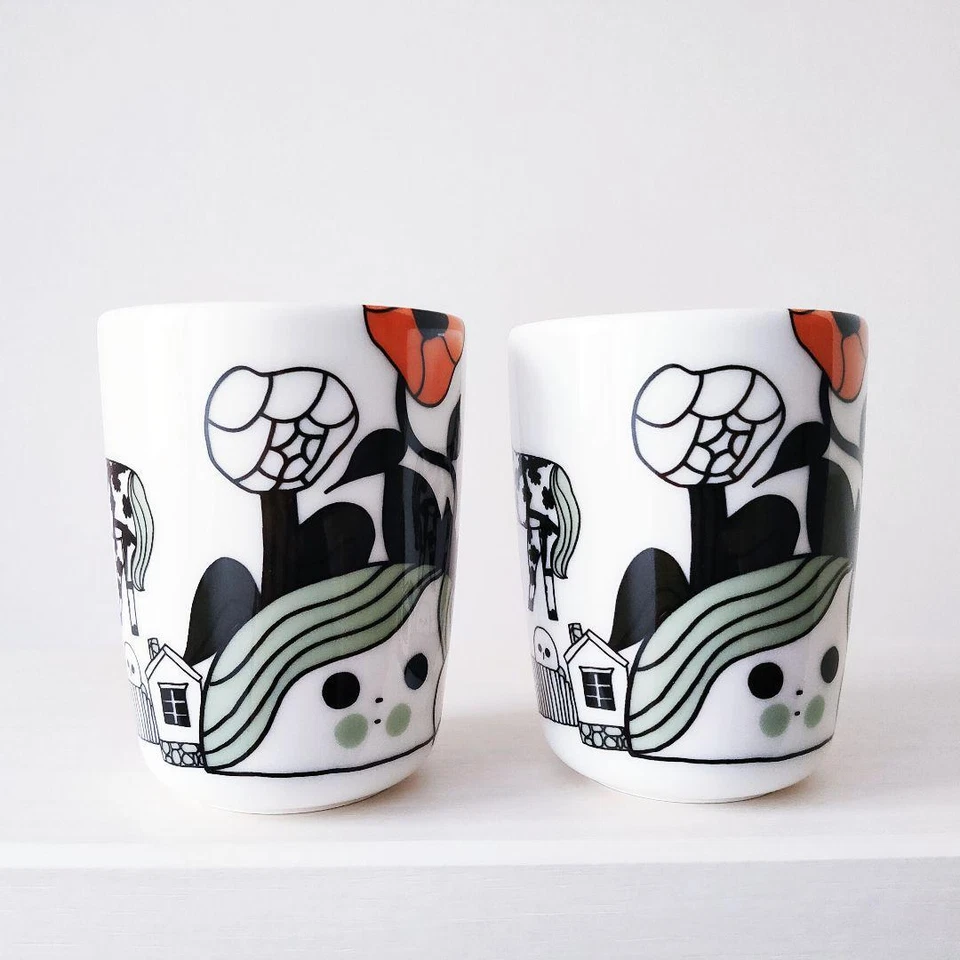 Juego de 2 tazas Marimekko Marikyla 180 ml vajilla blanca naranja de Japón Foto 2 de 4