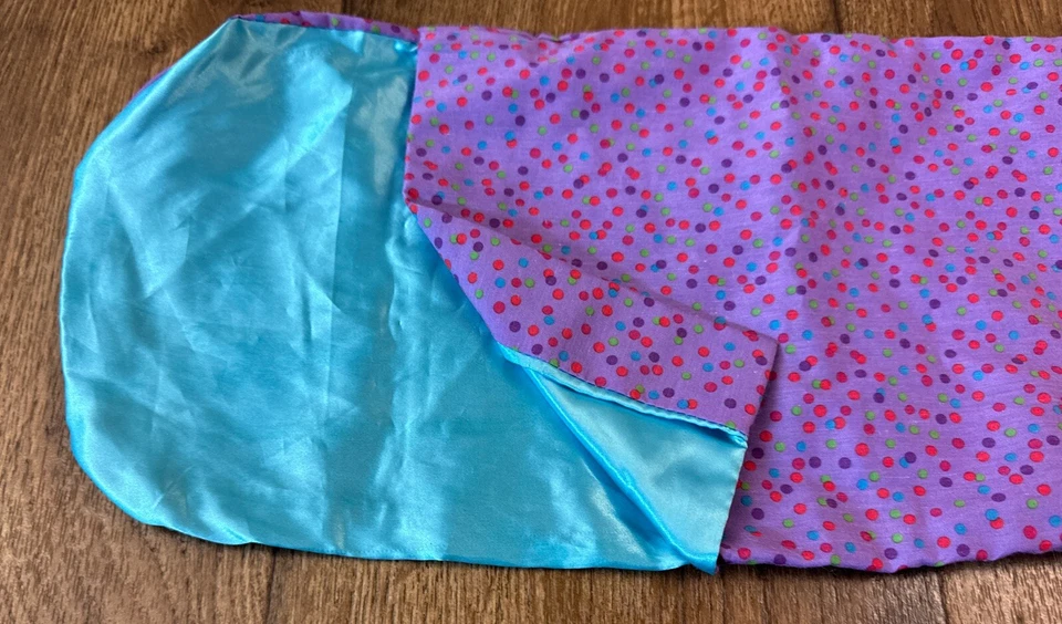 Sacos de dormir festa do pijama acampamento serve para bonecas de 18 polegadas acessórios bolinhas roxas - Imagem 3 de 3