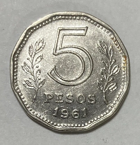 Argentinian Money, 1961 Argentina 5 Pesos Coin