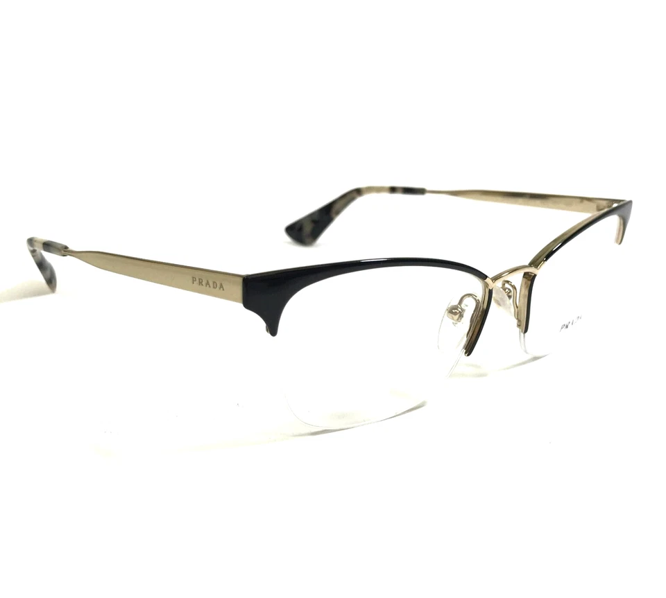 Prada Eyeglasses Frames VPR65Q QE3-1O1 Black Gold Cat Eye Half Rim 51-17-140 - Image 2 of 4