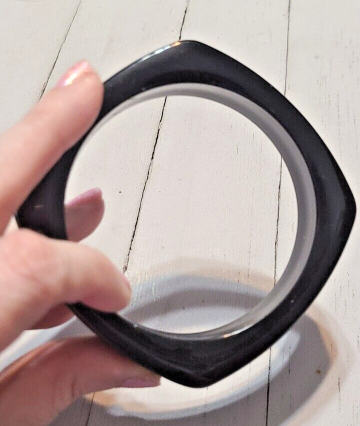 Extra Nice Black Square Bangle Bracelet Lucite Ba… - image 3