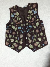 Paul Harris Design Vest Embroidered Floral Fall Wool Size SM Polyester Lined VTG