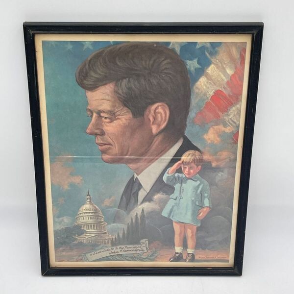 1964 JFK Original Lithograph Color Print Arthur Freeman in Gold