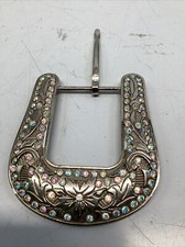 2.5  Silver Floral Western Belt Buckle with Clear Crystals Rhinestones Gems