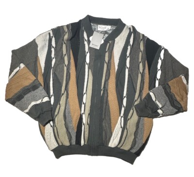NEW Vintage 90s 3D Knit Jacket Men s 2XL Textured Coogi Style Full Zip Wool USA