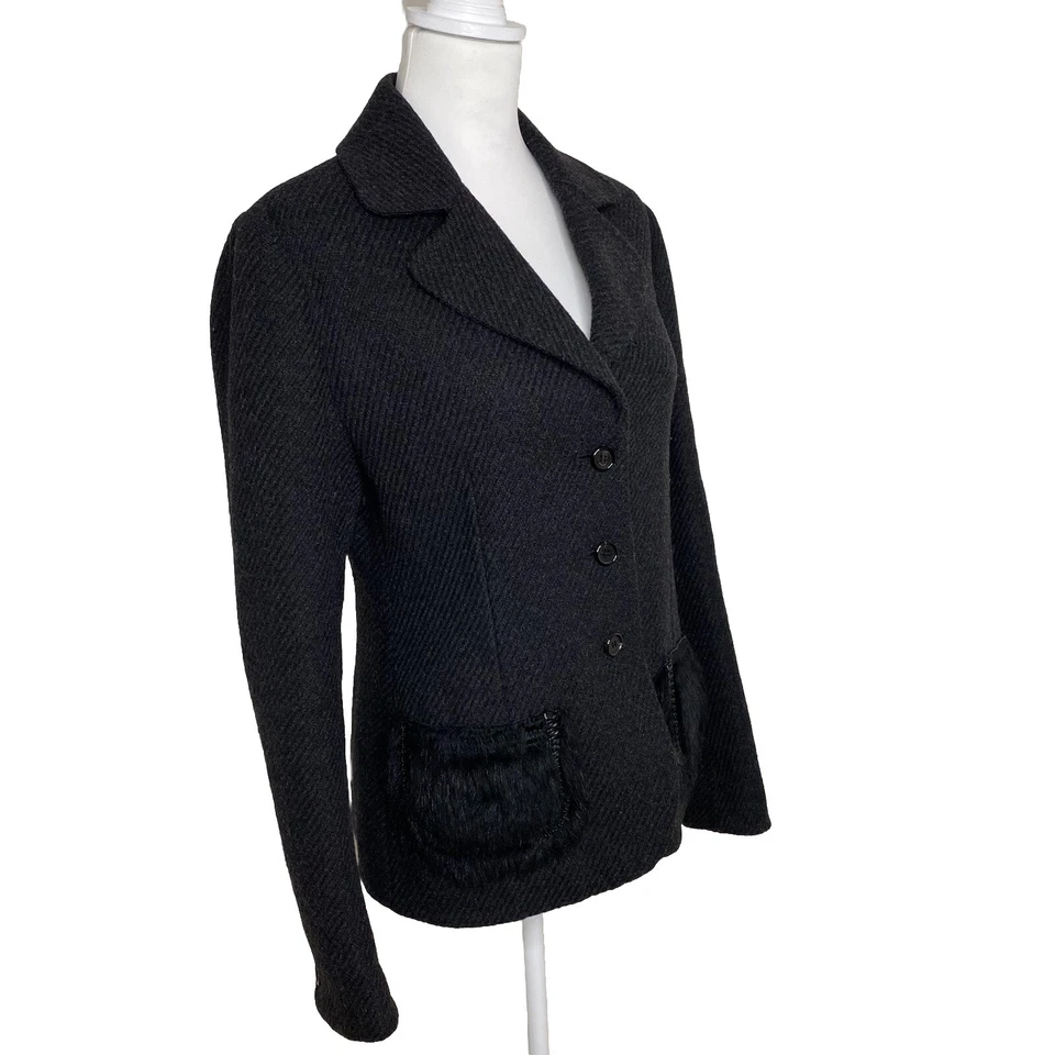 Chaqueta Blazer Prada F/W 2006 Bolsillos de Piel Negra Lana Virgen Talla IT46 US10 L Foto 4 de 4