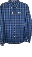 Chaps 2XL Men Long Sleeve Dress Shirt Slim Fit Blue Plaid Button Collar Pocket