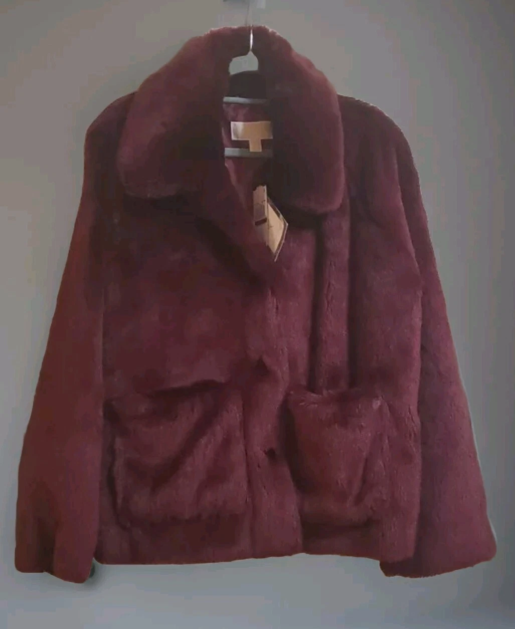Cappotto giacca PELLICCIA ECOPELLICCIA RUBINO SCURO MICHAEL KORS NUOVO CON ETICHETTE taglia XXL