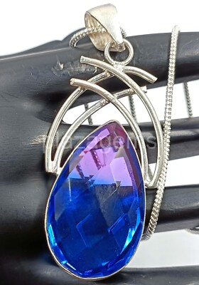 75.25 Ct Pear Cut  Bi-Color Pendant  925  Strealing Silver Chain  EGL 5JRW