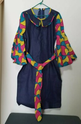 Ladies Ankara On Jean African Dress Armpit-Armpit Size-20.5'' Back Slit Tradition