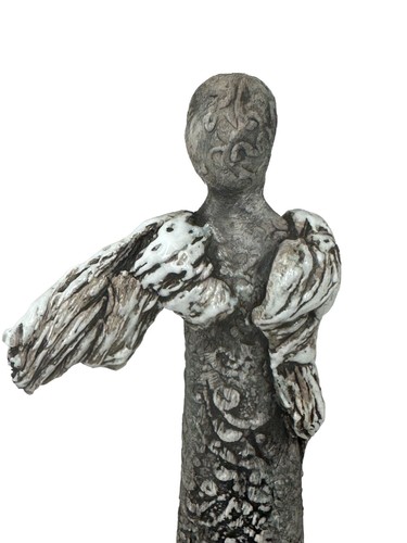 Hand-Built Ceramic Soda Fired Sculpture by Artist Nancy Pirri Angel Figure Grey - Picture 3 of 6