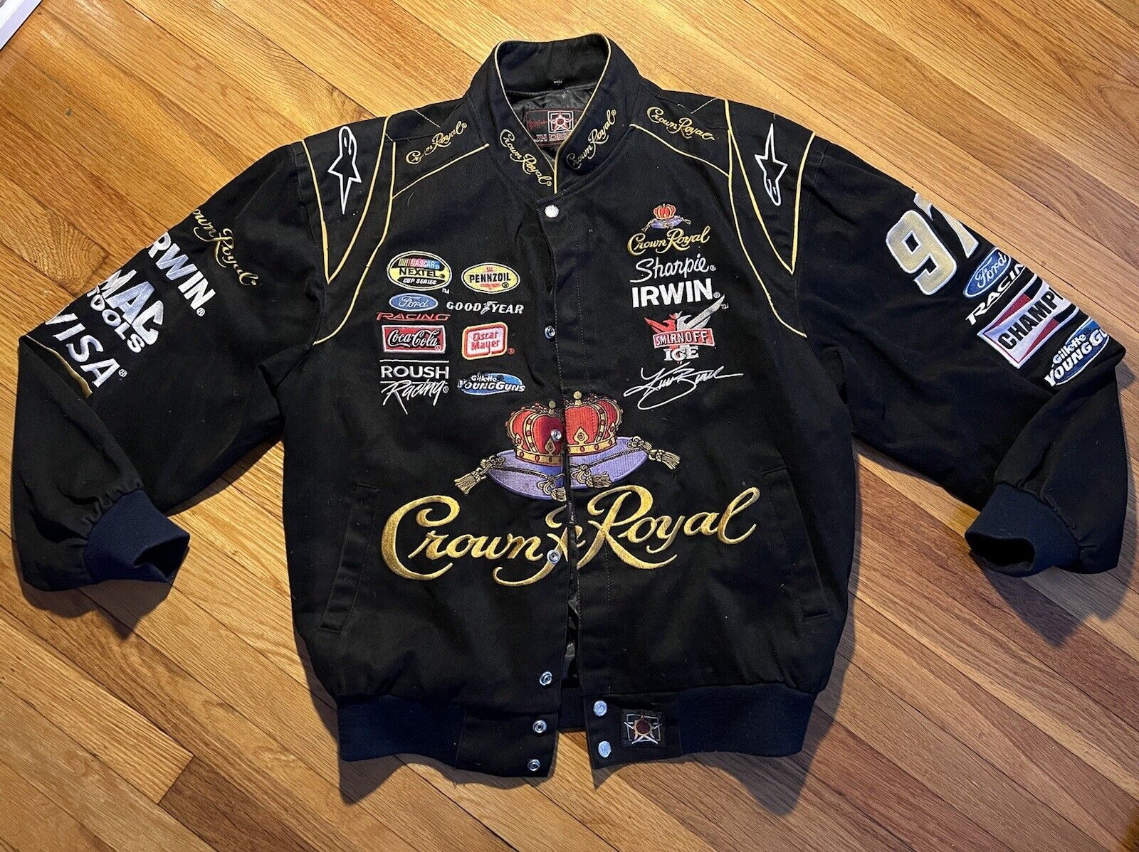 Vintage Nascar Racing Jacket Crown Royal Alcohol JH D… - Gem