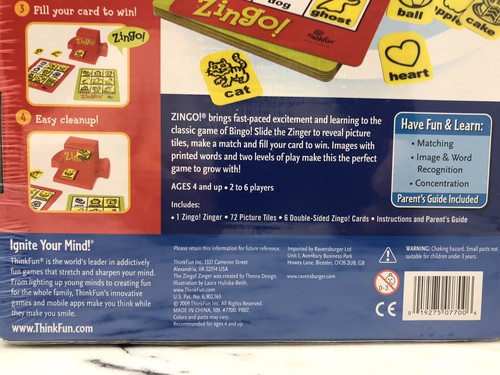 2009 ThinkFun Zingo! Bingo with a Zing Educational Learning Game- New Sealed - Picture 4 of 6