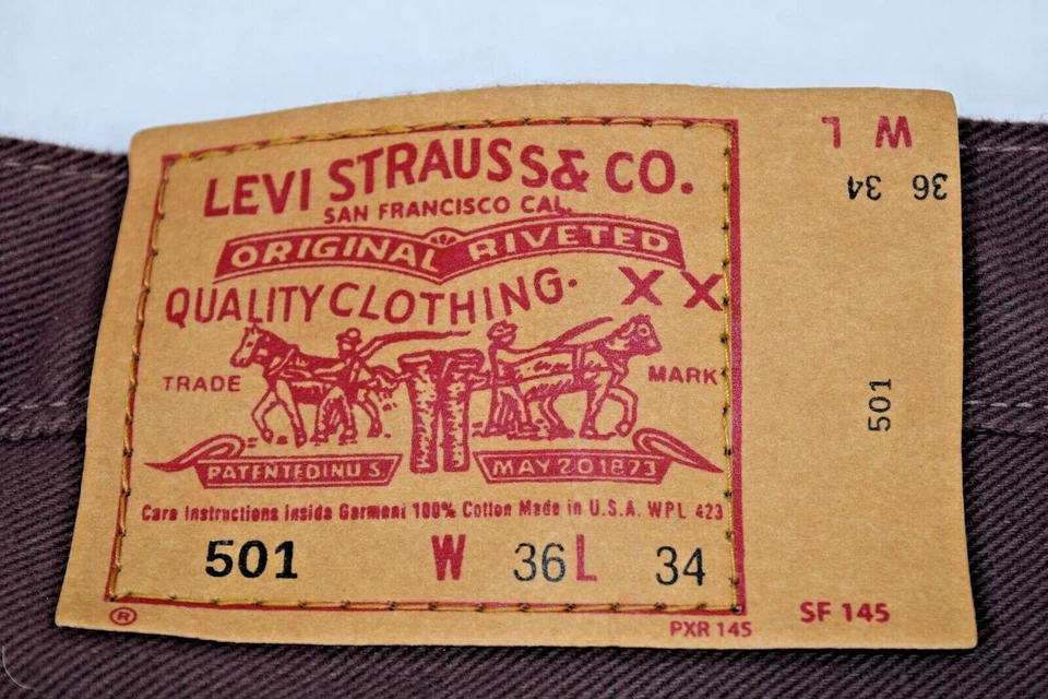 Vintage Levi's 501 Jeans Big E Button Fly W34 L31 80s Brown Retro Big E c.1988 - Image 4 of 4