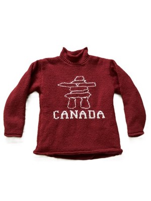 GGS Canada Inukshuk Wool Knit Pullover Sweater Fleece Lined Funnel Neck Med