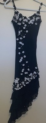 Cache Vtg 90s SZ 8 Silk Asymmetrical Slip Dress Ruffles Rosettes