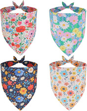 4 Pack Floral Dog Bandanas, Colorful Flower Pet Scarf Bib, Spring Summer Floral