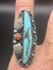 Vintage Native American Navajo Sterling Silver Turquoise & Coral Ring Sz 7